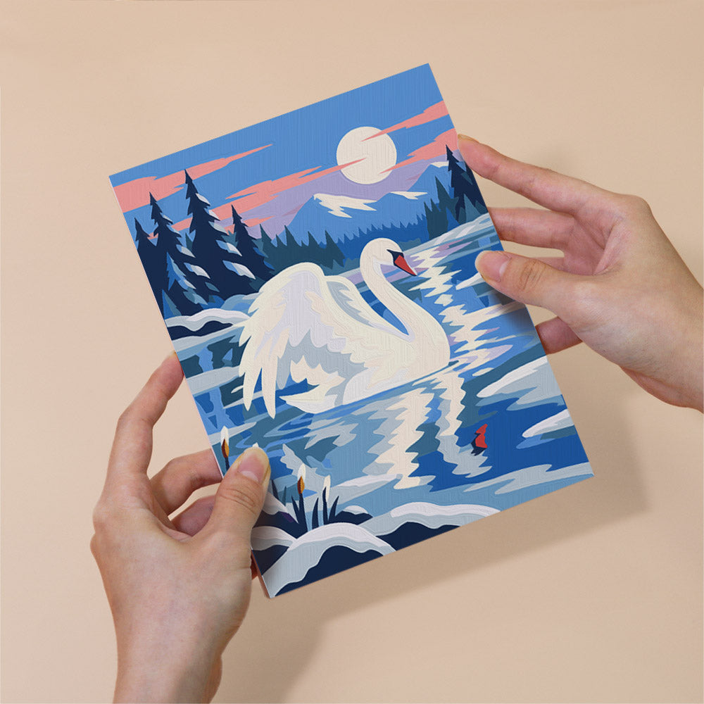 Pink Dusk Swans on Icy Water mini paint by numbers – image 6