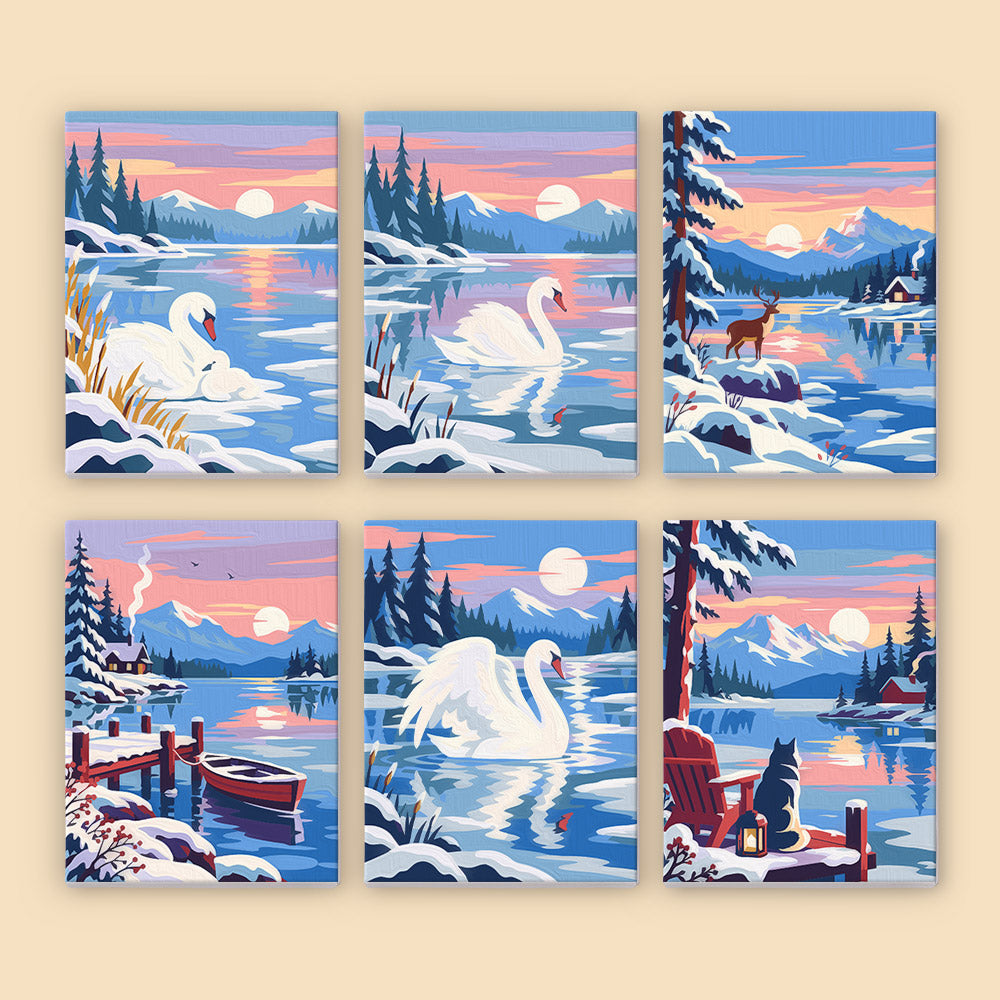 Pink Dusk Swans on Icy Water mini paint by numbers – image 8