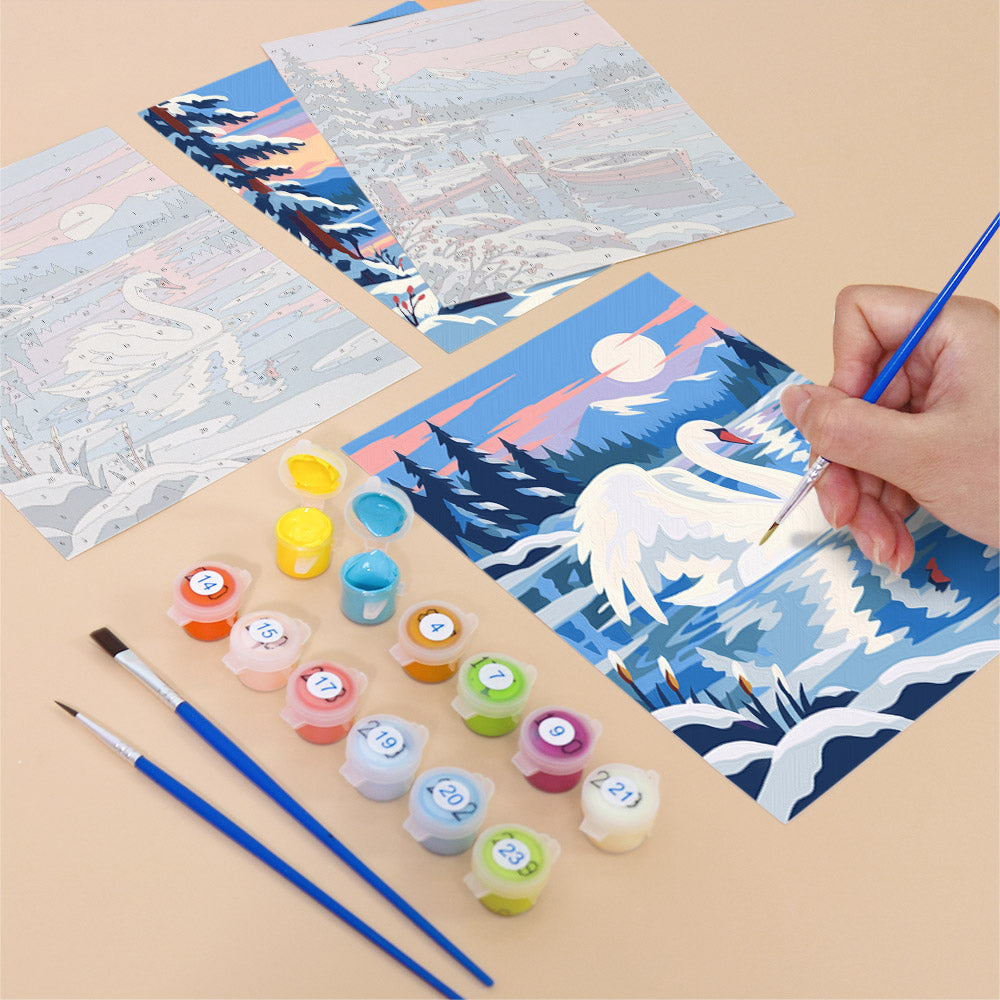 Pink Dusk Swans on Icy Water mini paint by numbers – image 12