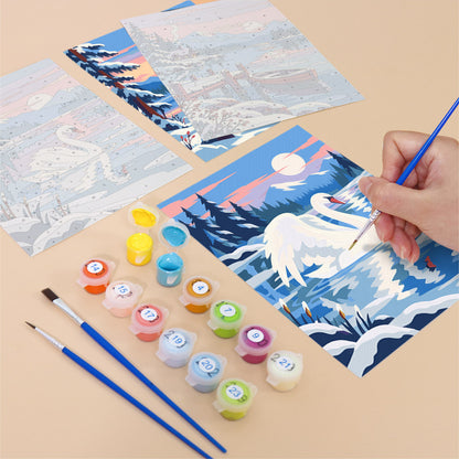 Pink Dusk Swans on Icy Water mini paint by numbers – image 12