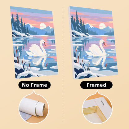 Pink Dusk Swans on Icy Water mini paint by numbers – image 13