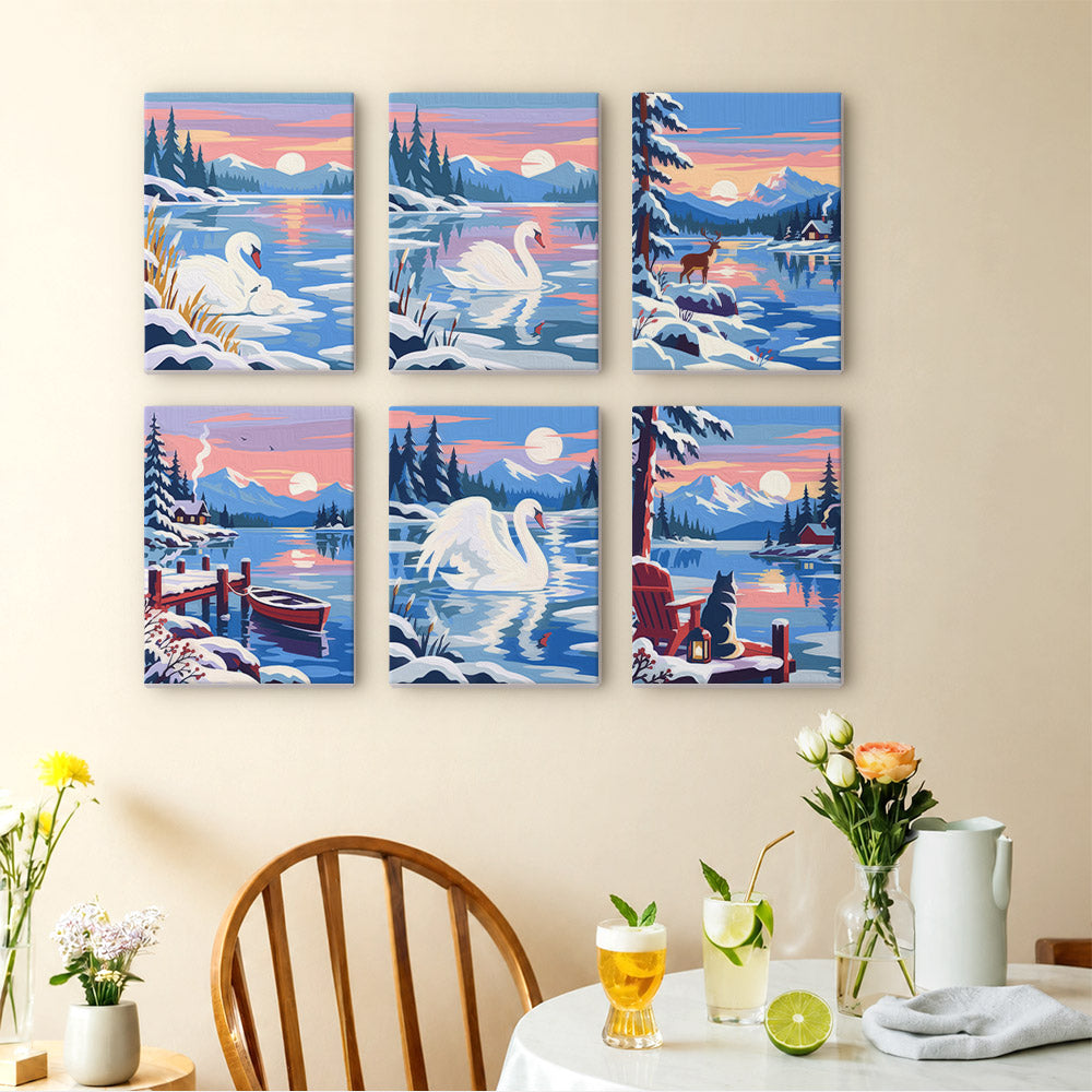 Pink Dusk Swans on Icy Water mini paint by numbers – image 14