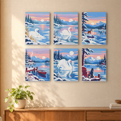 Pink Dusk Swans on Icy Water mini paint by numbers – image 16