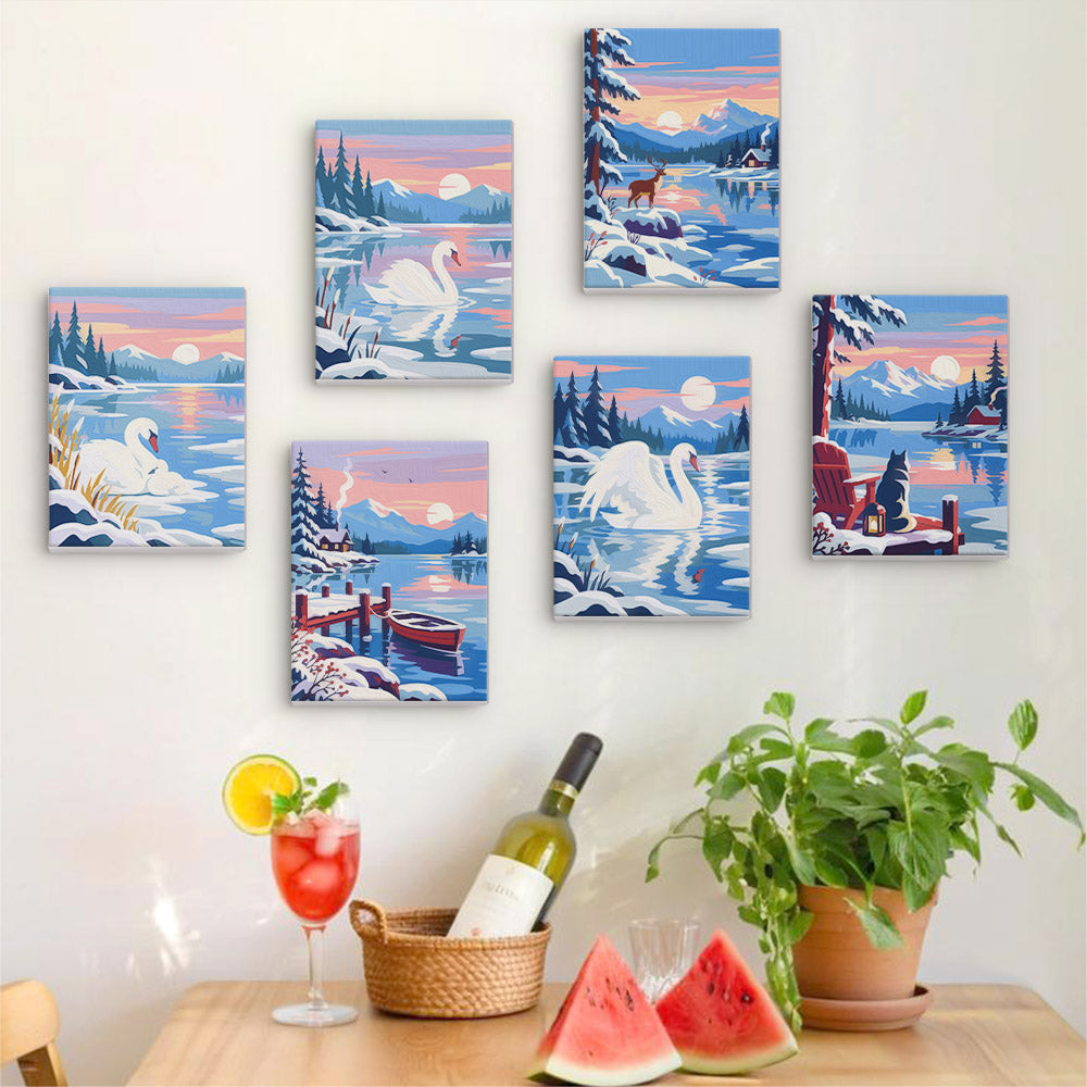 Pink Dusk Swans on Icy Water mini paint by numbers – image 17