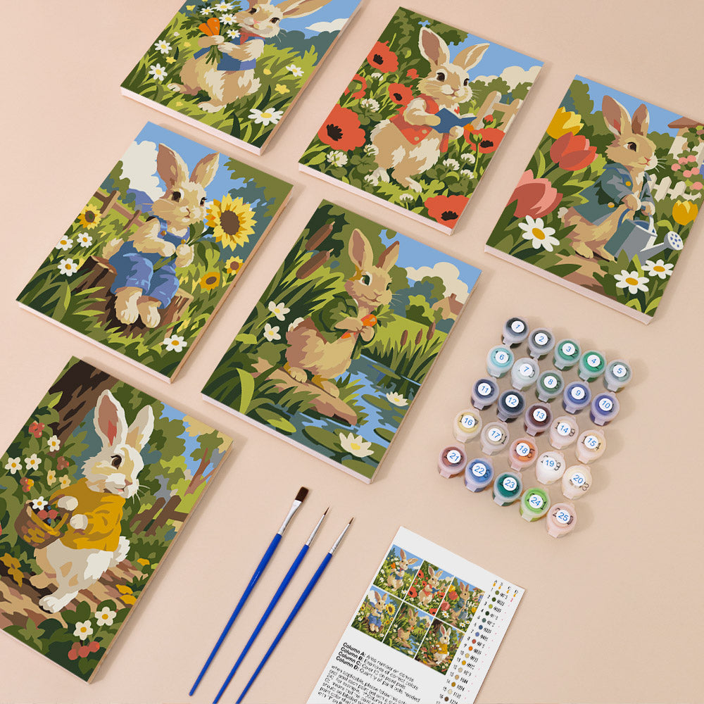 Waistcoat Bunnies in Poppies mini paint by numbers – image 1