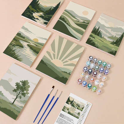 Minimalist Green Landscapes mini paint by numbers – image 1