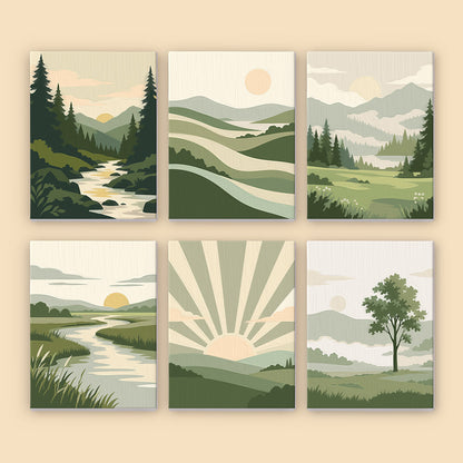 Minimalist Green Landscapes mini paint by numbers – image 8