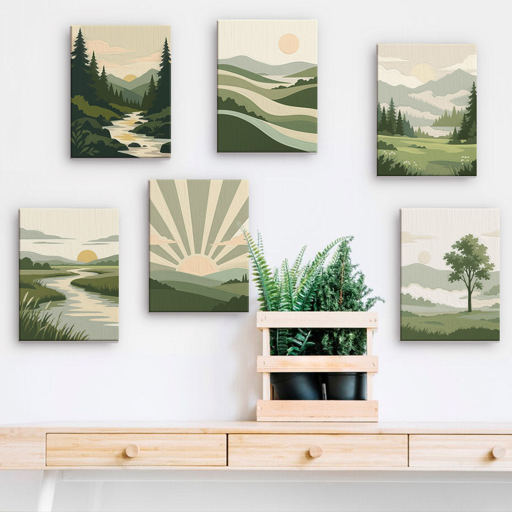 Minimalist Green Landscapes mini paint by numbers – image 15