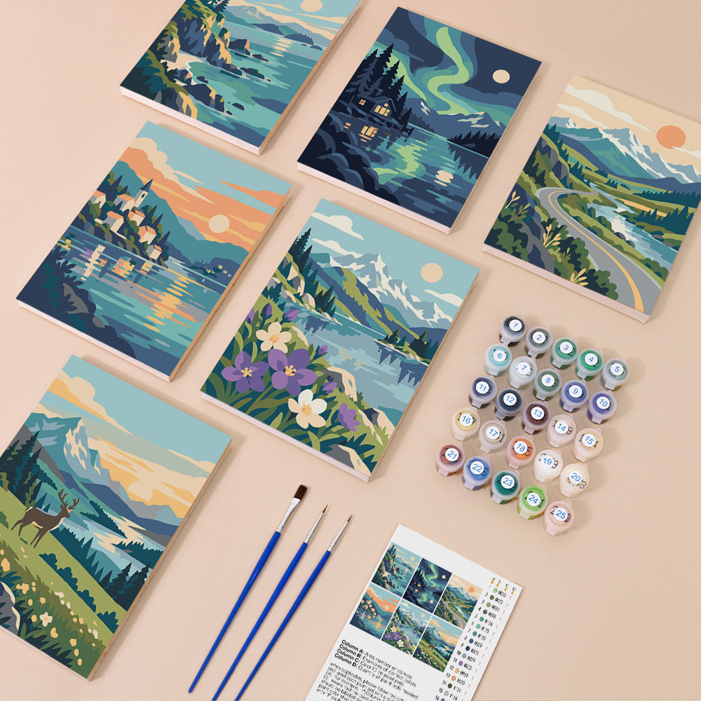 Scenic Mountain Lakes mini paint by numbers – image 1