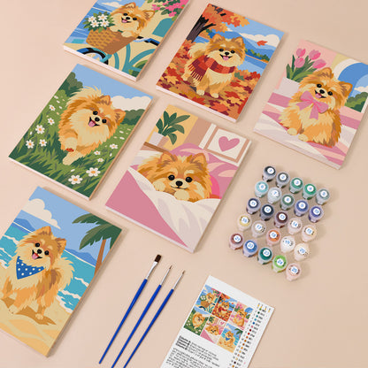 Fluffy Pomeranian Seasons mini paint by numbers – image 1