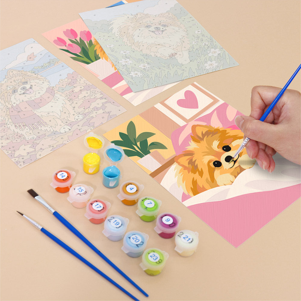 Fluffy Pomeranian Seasons mini paint by numbers – image 12