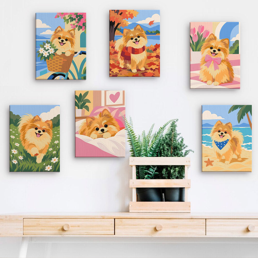 Fluffy Pomeranian Seasons mini paint by numbers – image 15