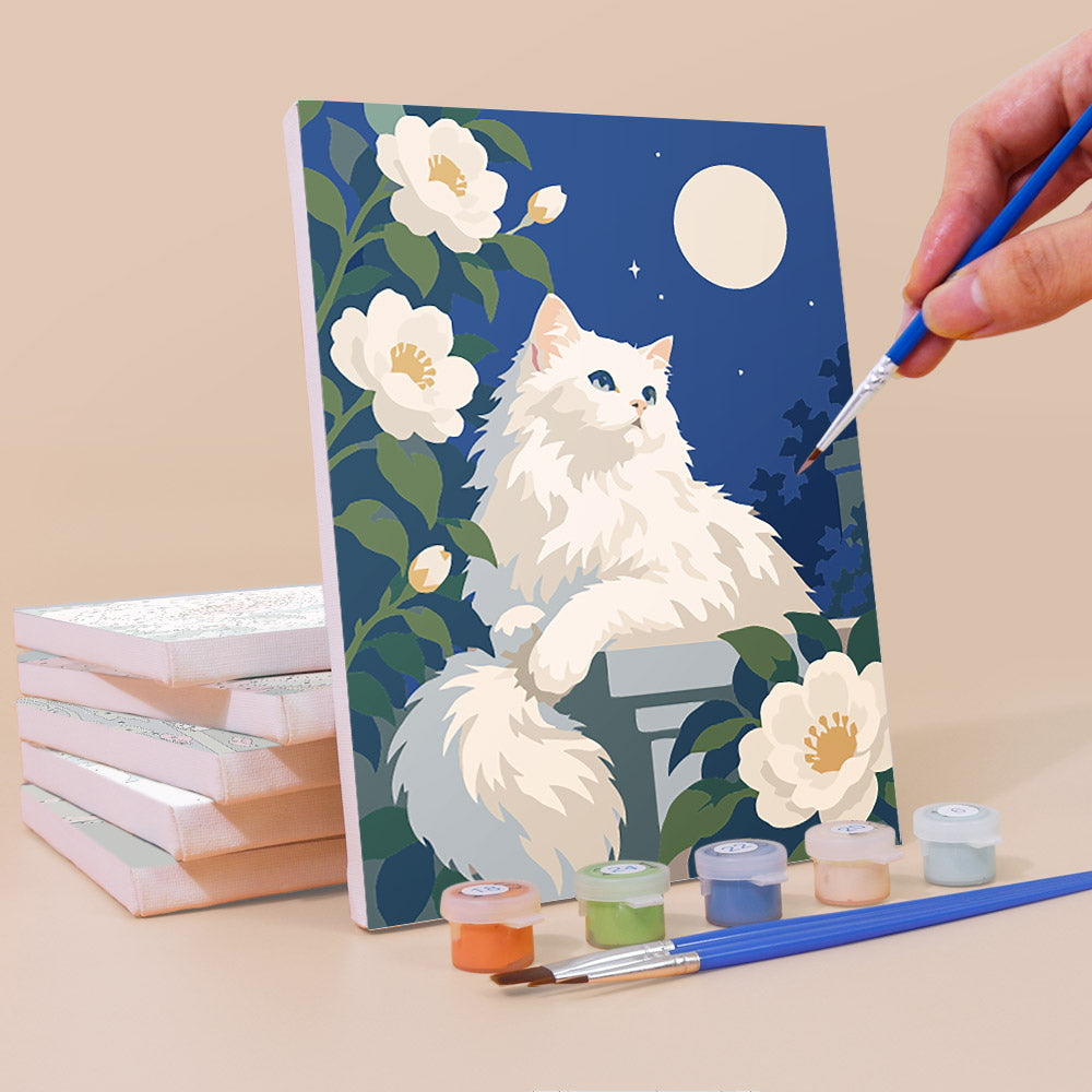 Fluffy Cats Among Cream Roses mini paint by numbers – image 3