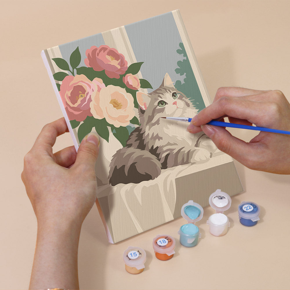 Fluffy Cats Among Cream Roses mini paint by numbers – image 5