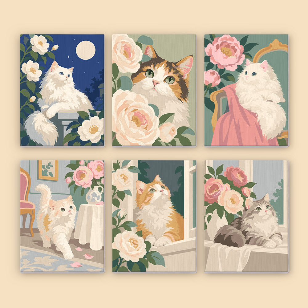 Fluffy Cats Among Cream Roses mini paint by numbers – image 8