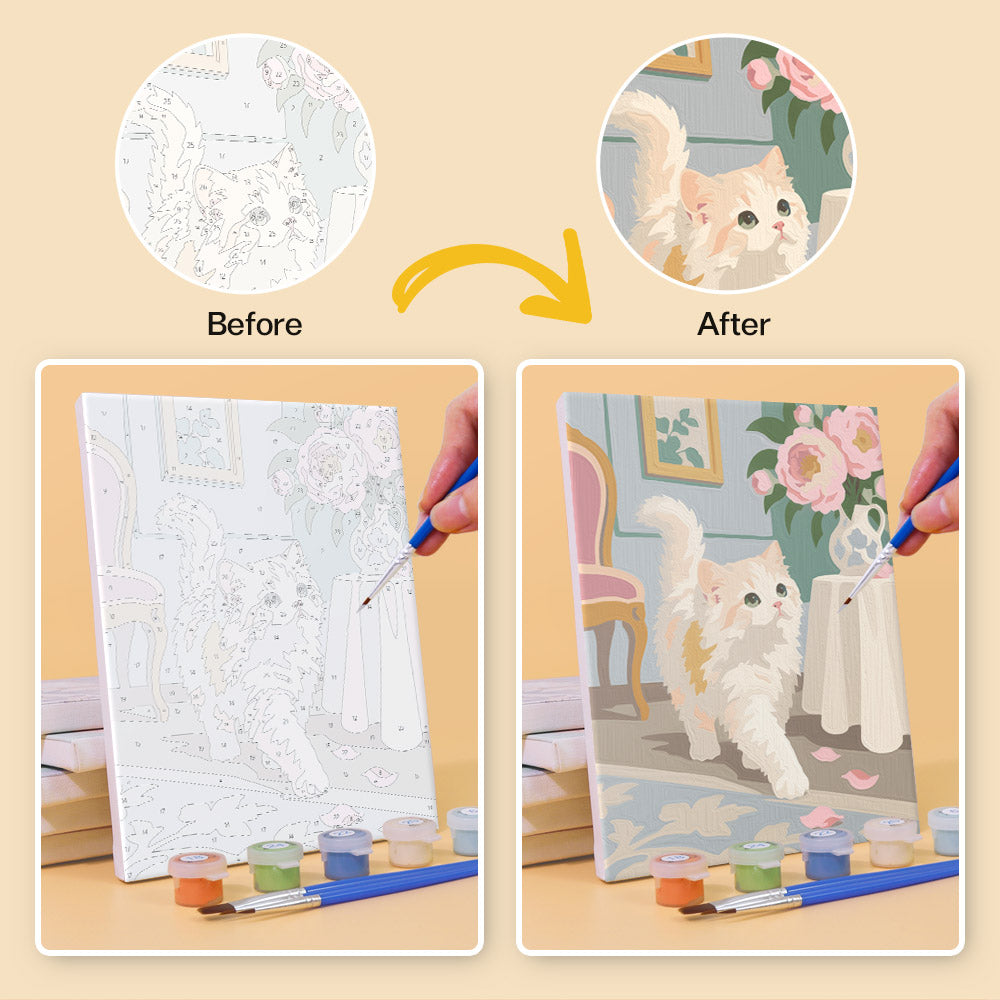 Fluffy Cats Among Cream Roses mini paint by numbers – image 10