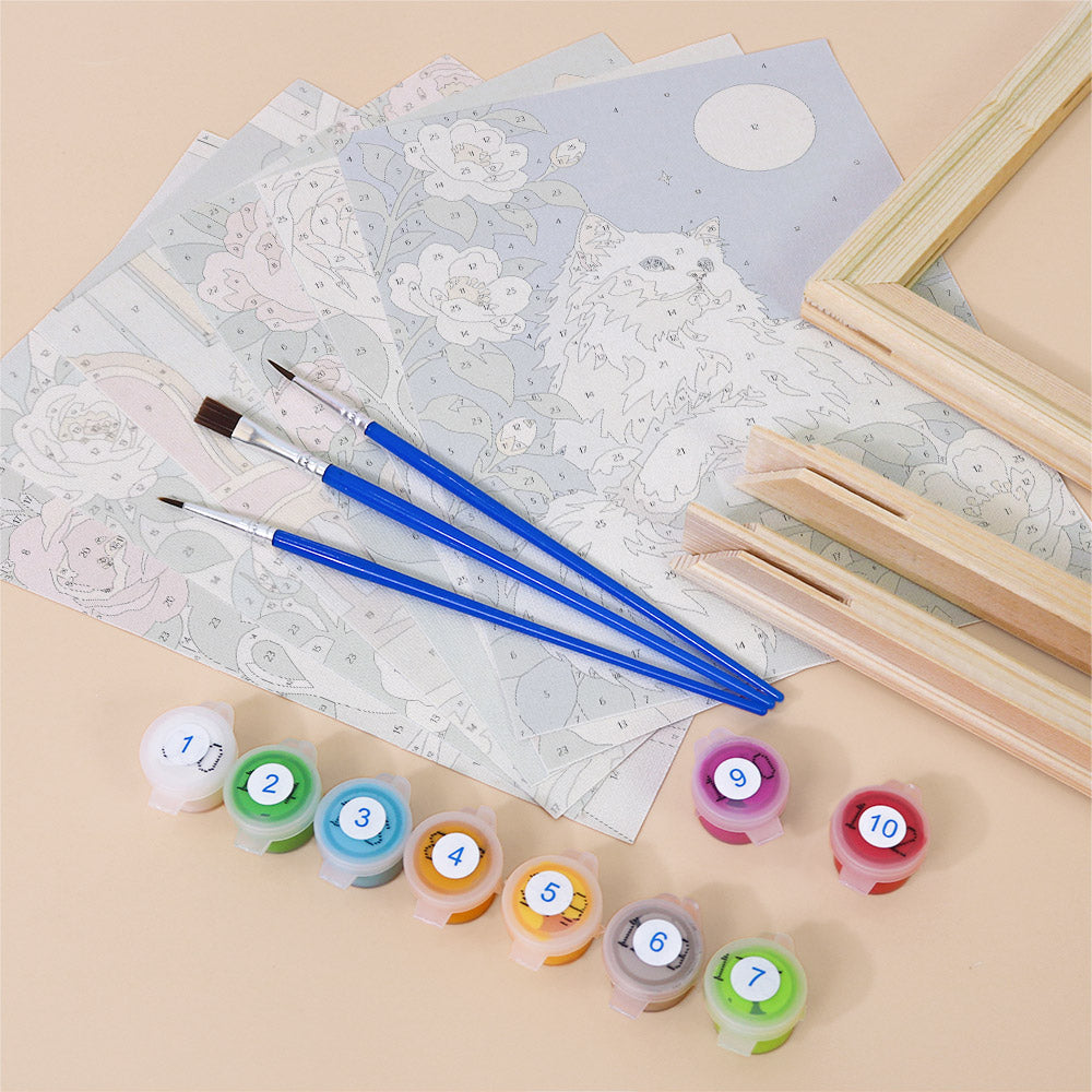Fluffy Cats Among Cream Roses mini paint by numbers – image 11