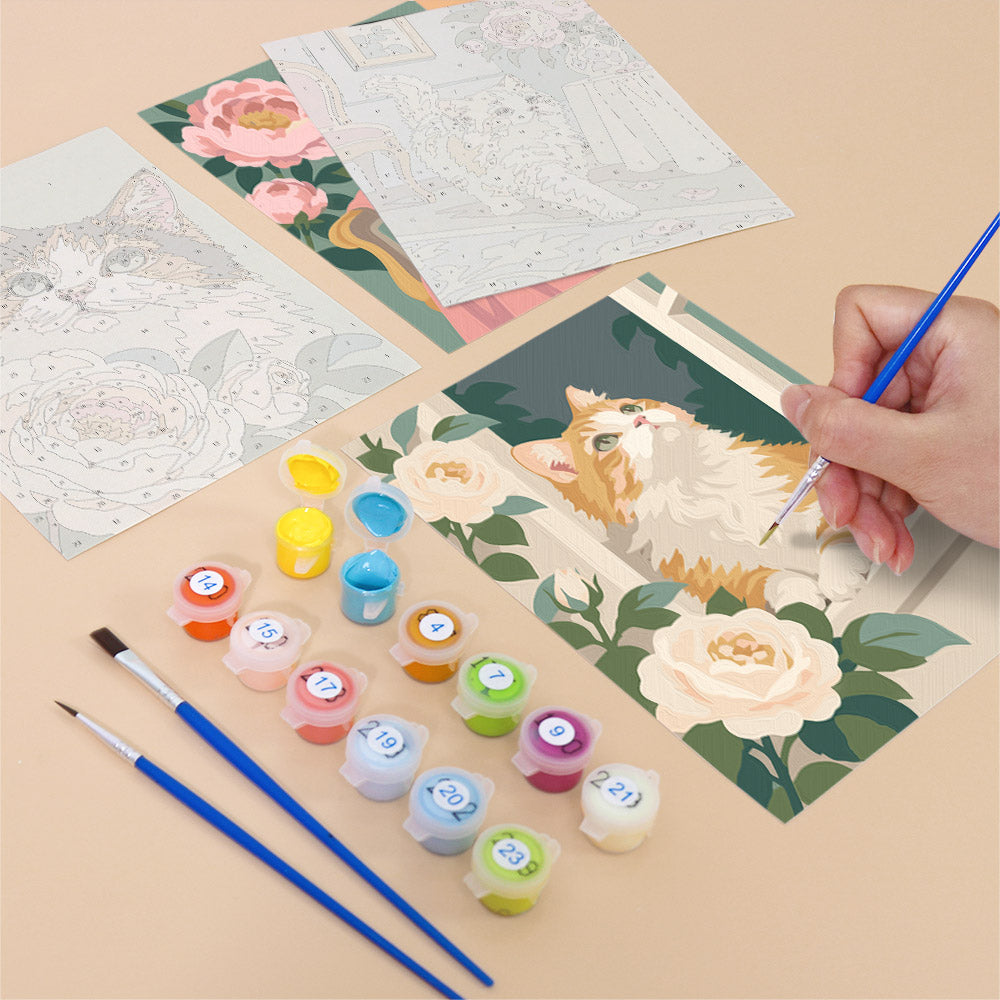 Fluffy Cats Among Cream Roses mini paint by numbers – image 12