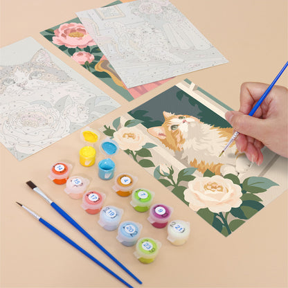 Fluffy Cats Among Cream Roses mini paint by numbers – image 12