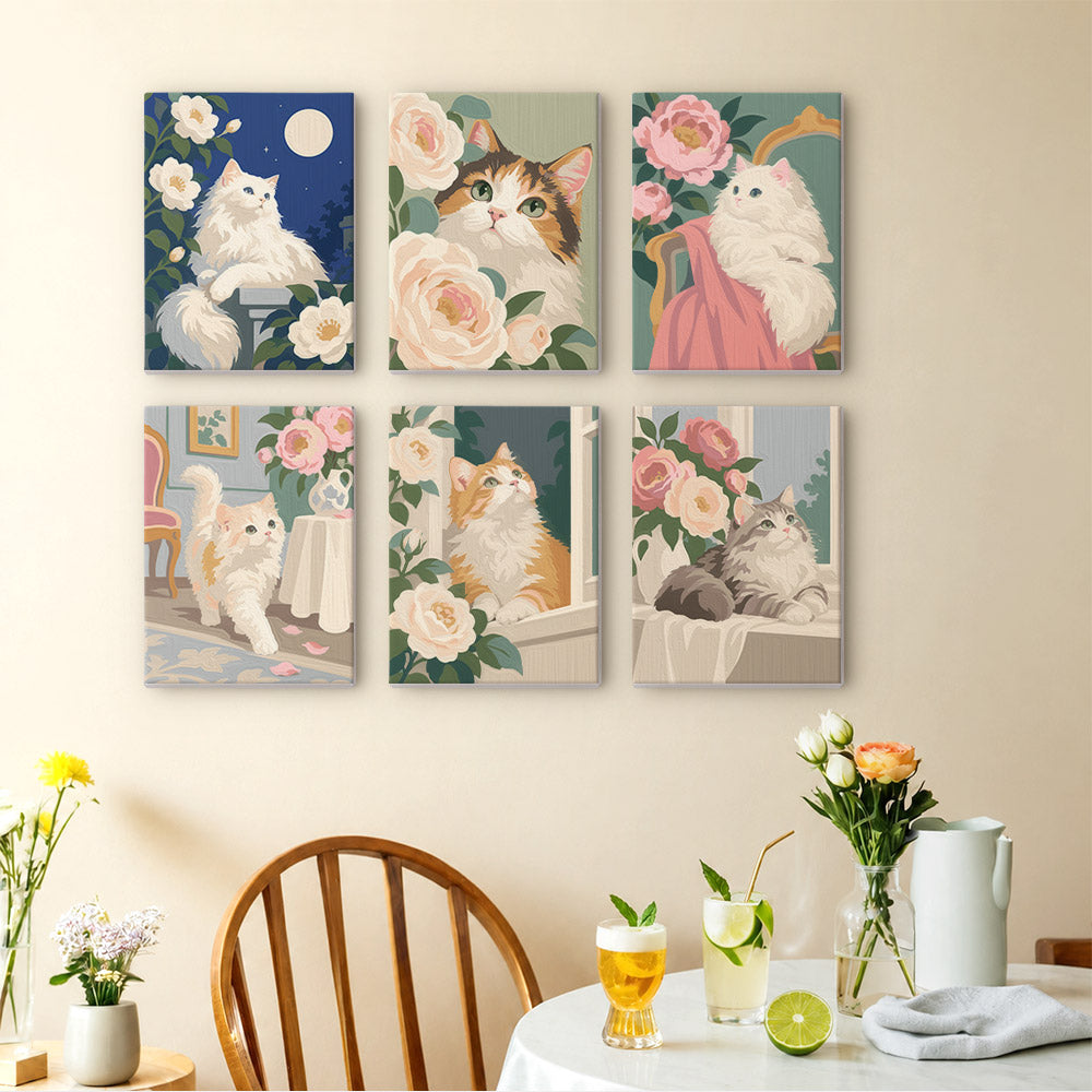 Fluffy Cats Among Cream Roses mini paint by numbers – image 14