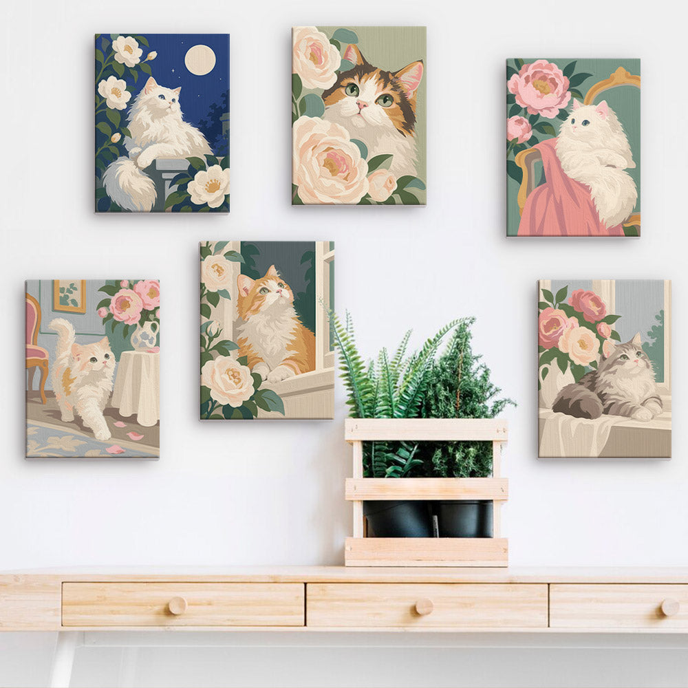 Fluffy Cats Among Cream Roses mini paint by numbers – image 15