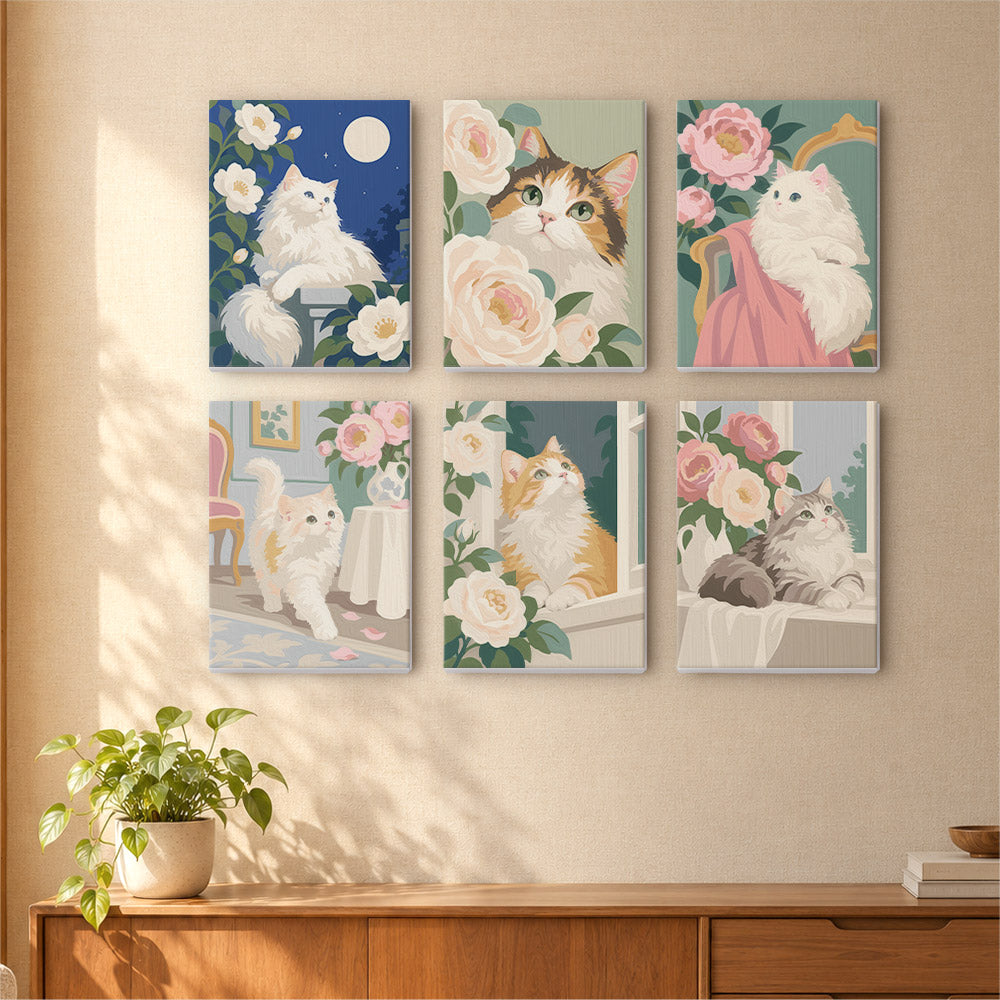 Fluffy Cats Among Cream Roses mini paint by numbers – image 16