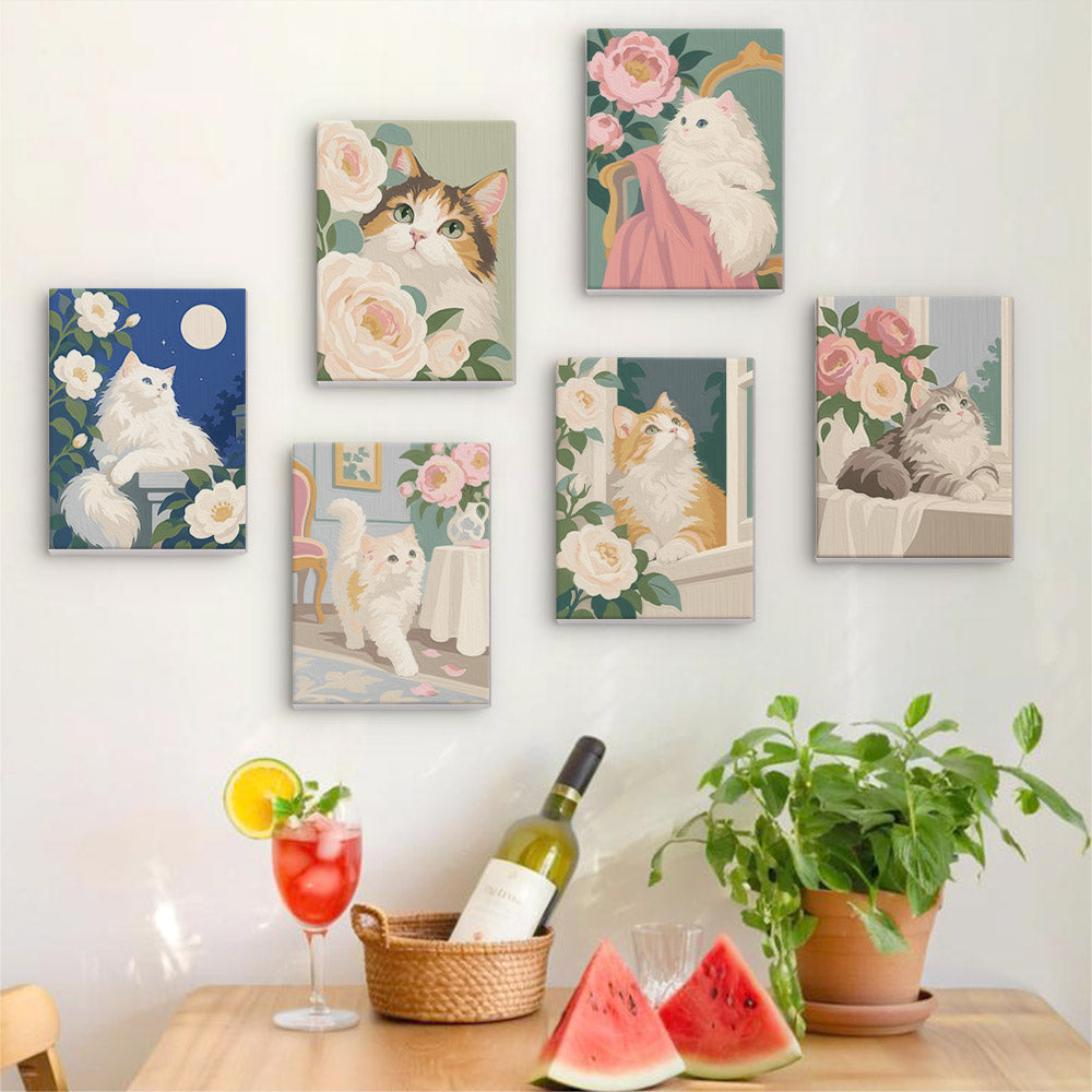 Fluffy Cats Among Cream Roses mini paint by numbers – image 17