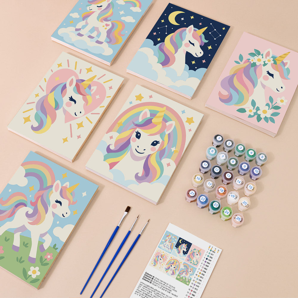Flower-Crowned Rainbow Unicorns mini paint by numbers – image 1
