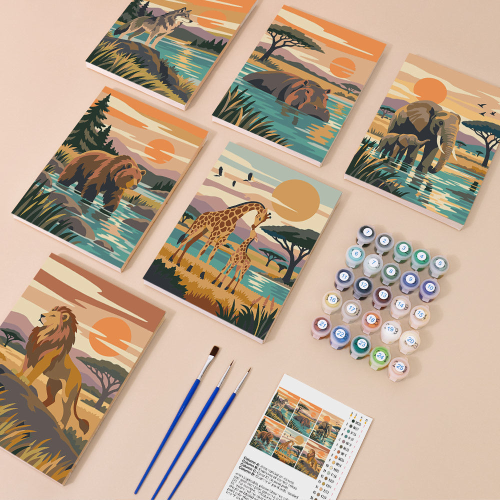 Wolf, Bear and Lion at Sunset mini paint by numbers – image 1