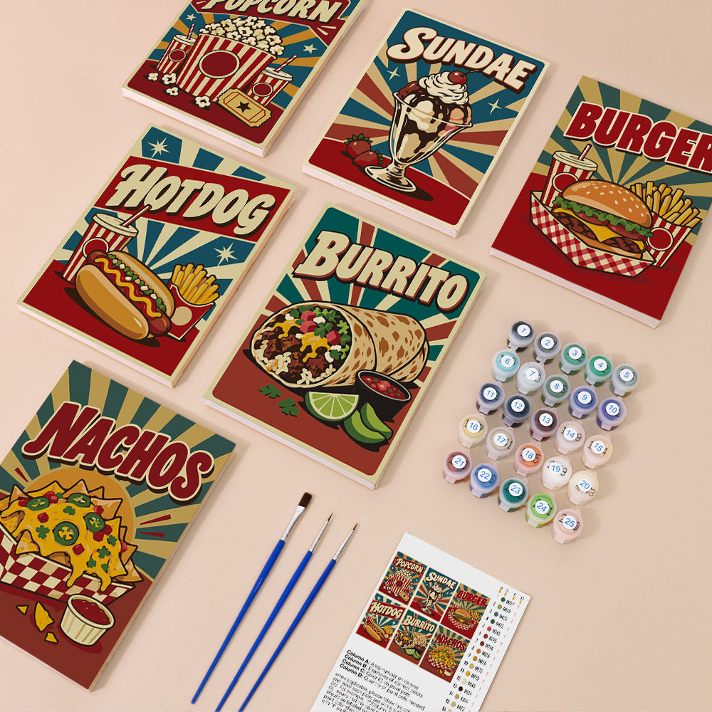 Popcorn, Burgers and Nachos mini paint by numbers – image 1