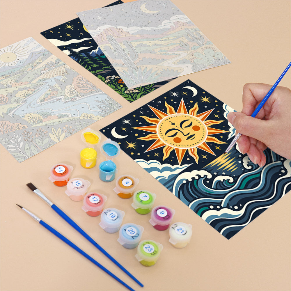 Sun Face Over Folk Valleys mini paint by numbers – image 12