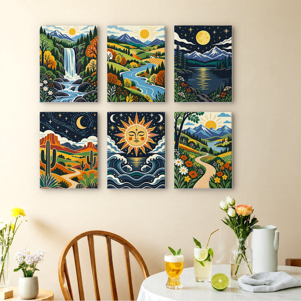 Sun Face Over Folk Valleys mini paint by numbers – image 14