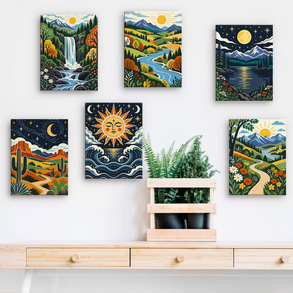 Sun Face Over Folk Valleys mini paint by numbers – image 15