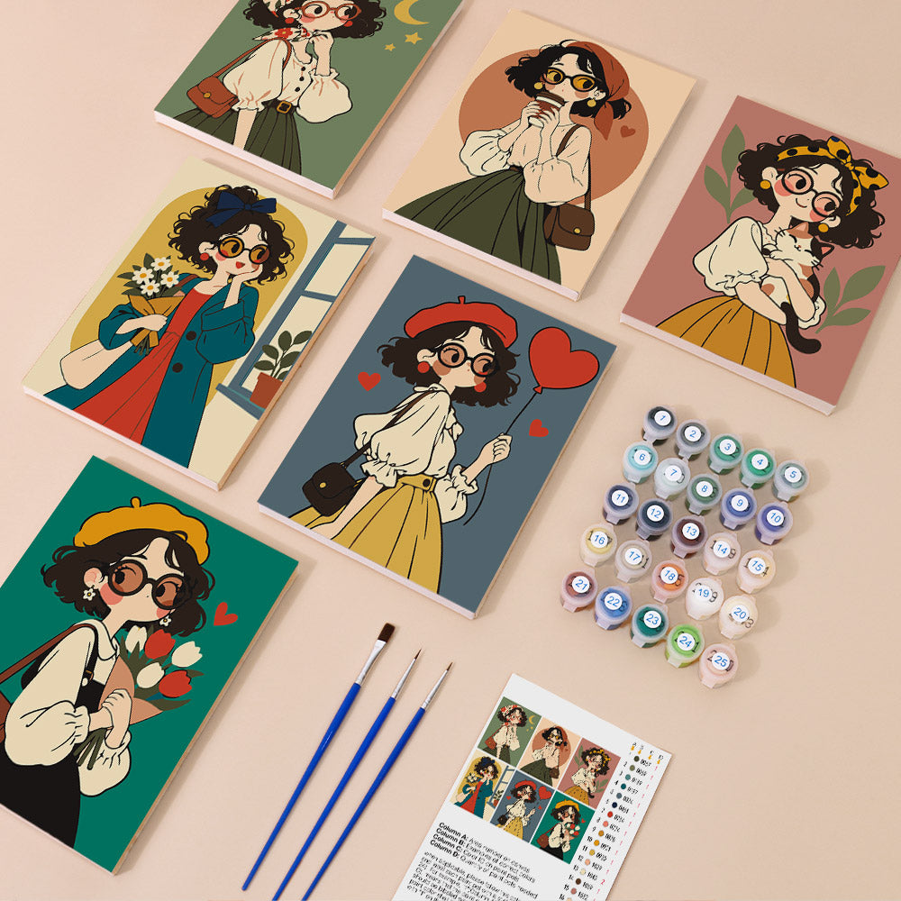 Round-Glasses Girls with Berets mini paint by numbers – image 1