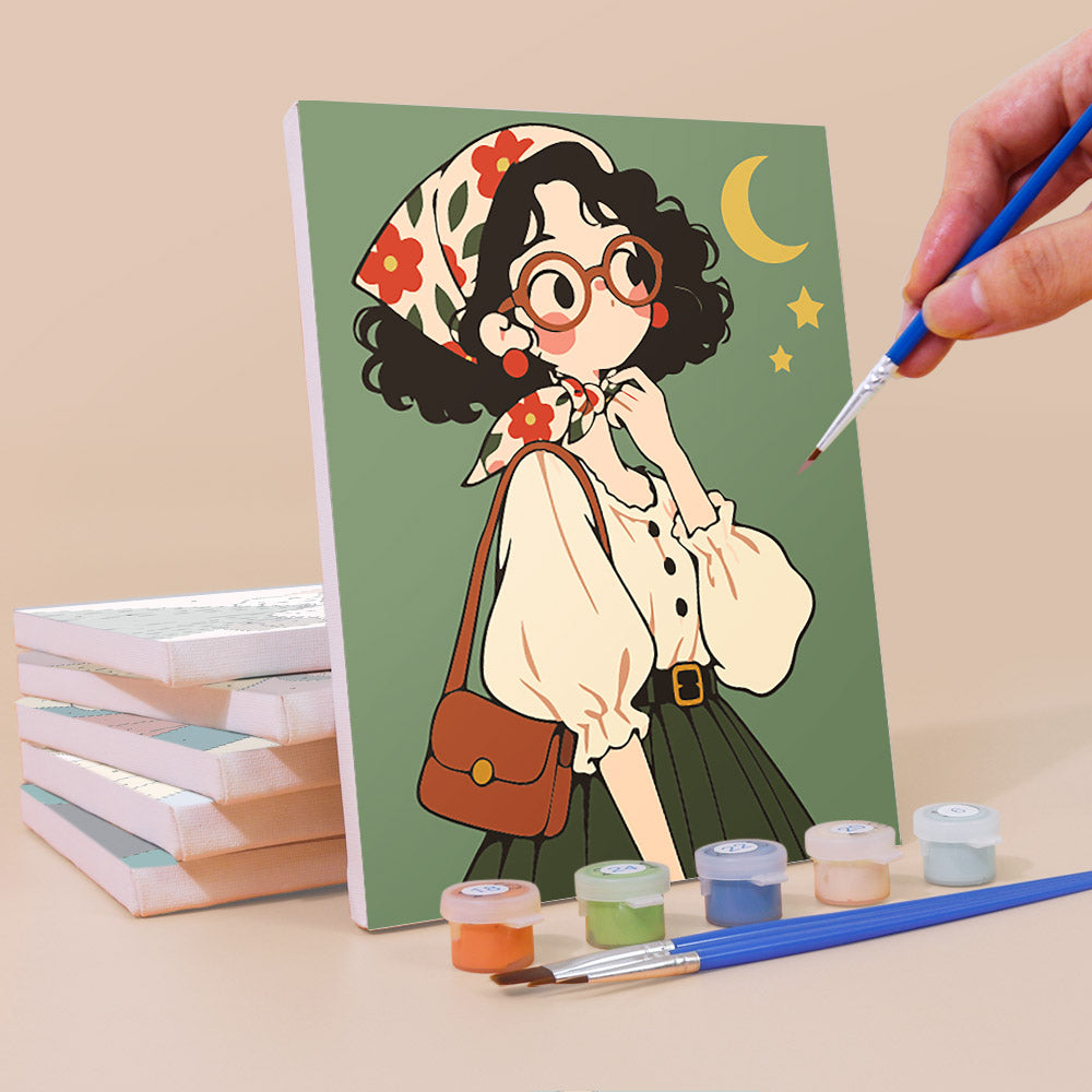 Round-Glasses Girls with Berets mini paint by numbers – image 3