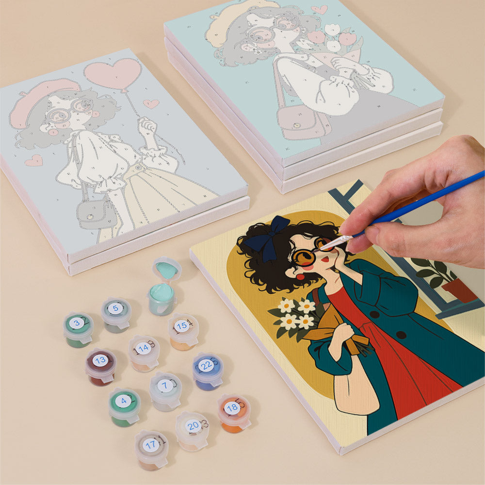 Round-Glasses Girls with Berets mini paint by numbers – image 4