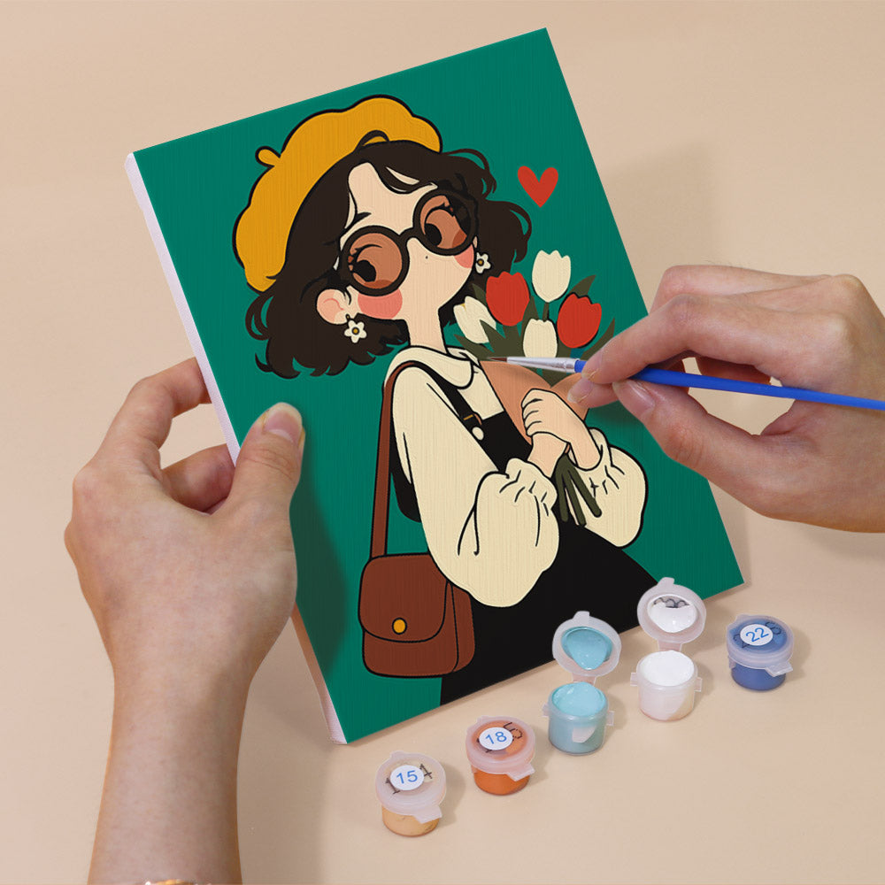 Round-Glasses Girls with Berets mini paint by numbers – image 5