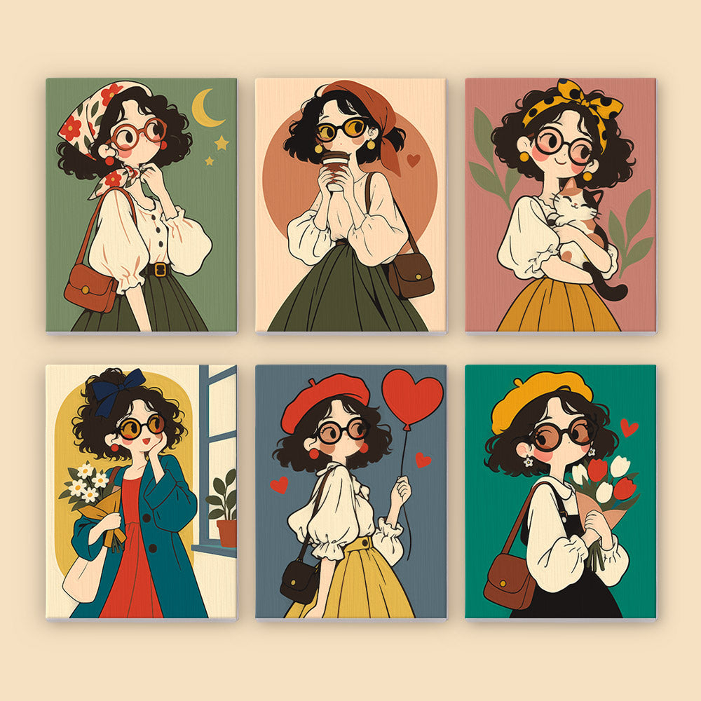 Round-Glasses Girls with Berets mini paint by numbers – image 8