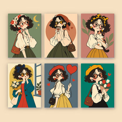 Round-Glasses Girls with Berets mini paint by numbers – image 8