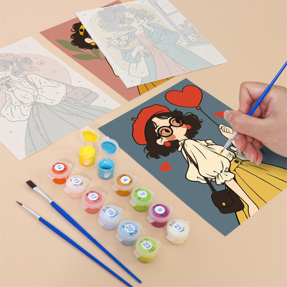Round-Glasses Girls with Berets mini paint by numbers – image 12