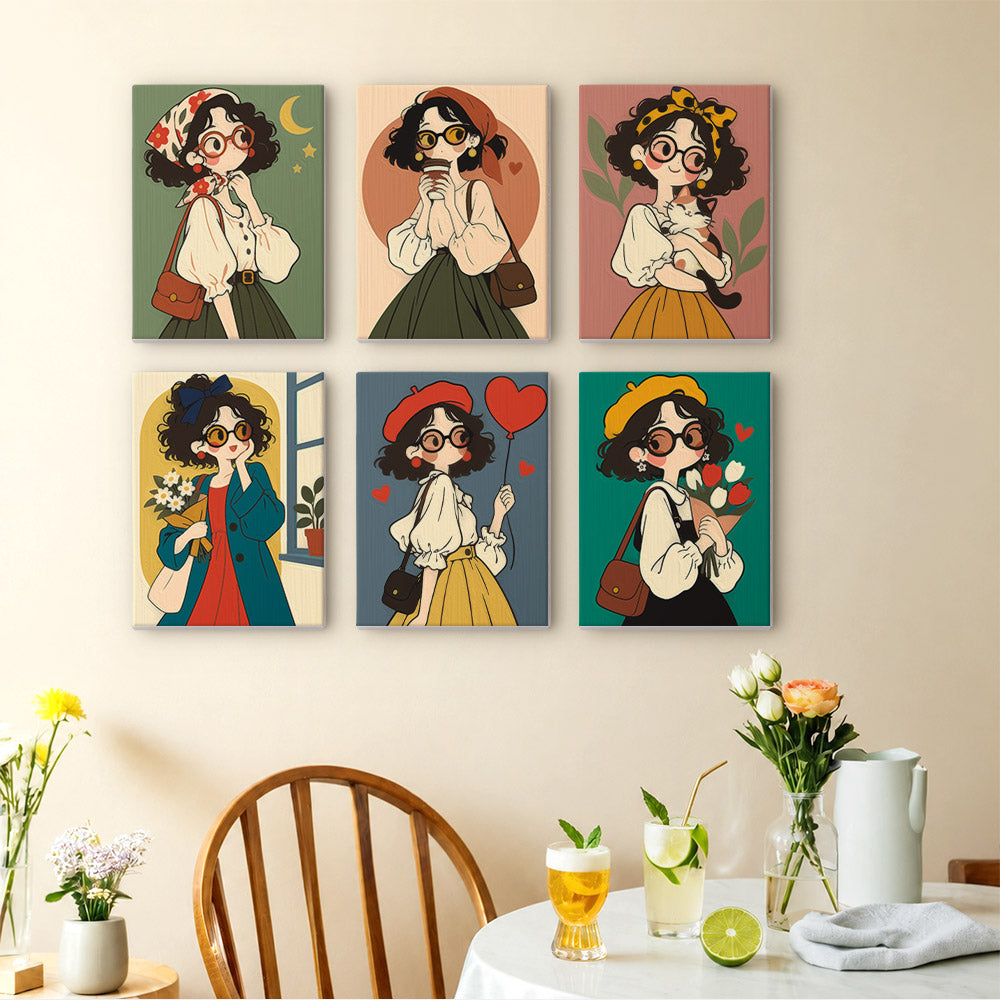 Round-Glasses Girls with Berets mini paint by numbers – image 14
