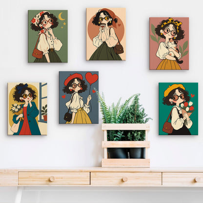 Round-Glasses Girls with Berets mini paint by numbers – image 15