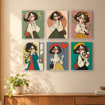 Round-Glasses Girls with Berets mini paint by numbers – image 16