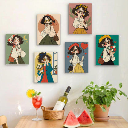 Round-Glasses Girls with Berets mini paint by numbers – image 17