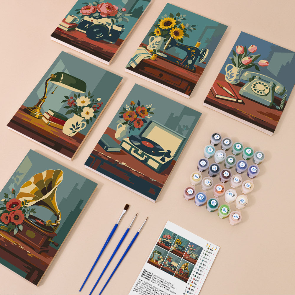Gramophones and Garden Roses mini paint by numbers – image 1
