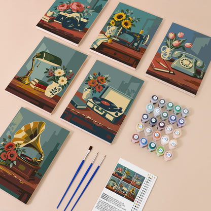 Gramophones and Garden Roses mini paint by numbers – image 1