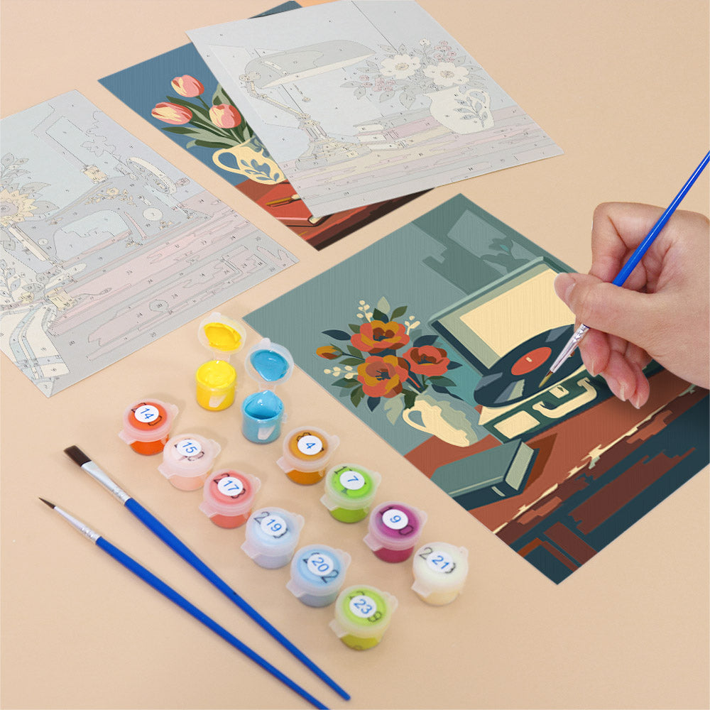 Gramophones and Garden Roses mini paint by numbers – image 12