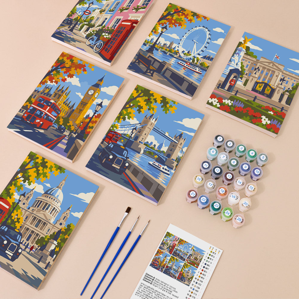 Red Buses and Autumn London mini paint by numbers – image 1
