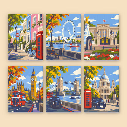 Red Buses and Autumn London mini paint by numbers – image 8