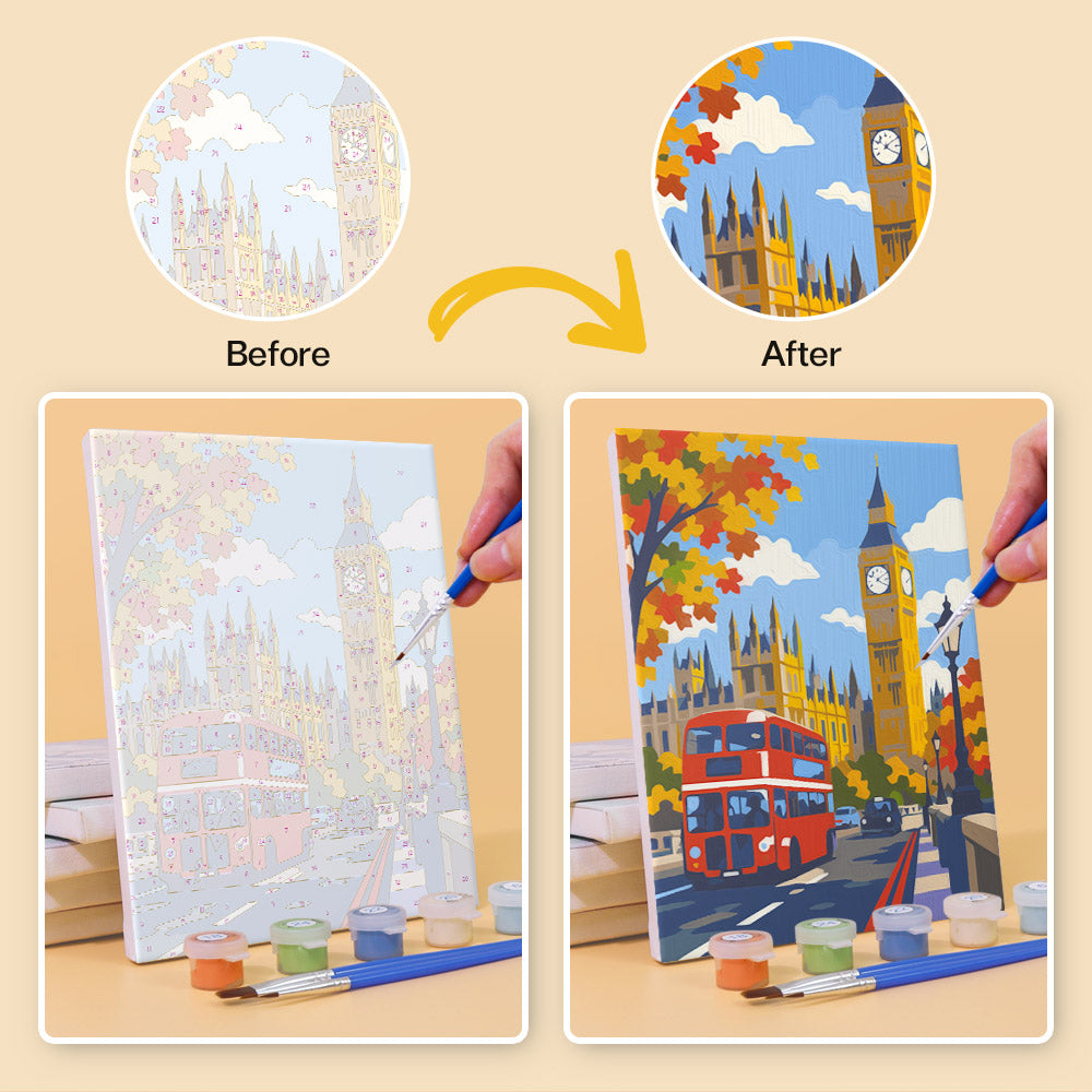Red Buses and Autumn London mini paint by numbers – image 10